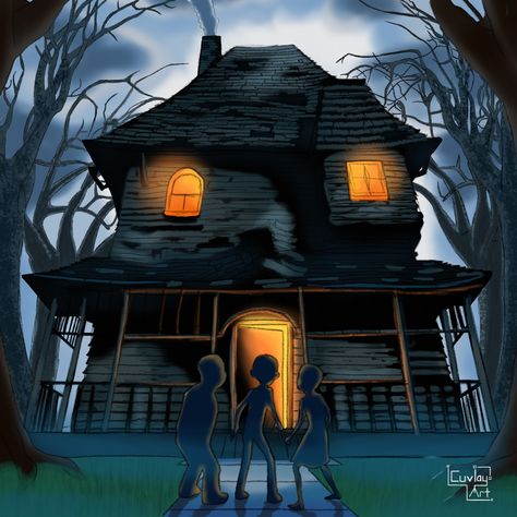 A recreation of the movie cover, “Monster House” Monster House Drawing, Monster House Characters, Monster House Movie, Drawing Environments, 2024 Art, Monster House, Oc Inspo, Character Home, Pumpkin Painting