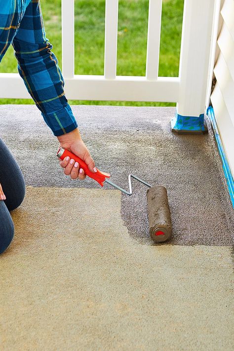 How To Paint Concrete, Concrete Refinishing, Concrete Front Porch, Concrete Repair Products, Paint Concrete Patio, Paint Concrete, Concrete Patio Makeover, Painting Cement, Porch Paint