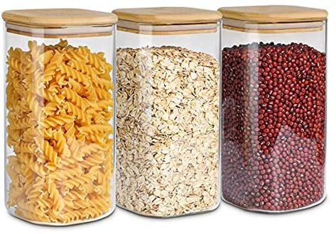 ComSaf Storage Jars with Lid, 1500 ml, Diameter 10 cm, Airtight, Set of 3, Large Storage Jars for Storing Kitchen Ingredients / Spaghetti / Pasta / Flour : Amazon.de: Home & Kitchen Large Storage Jars, Pasta Storage, Square Glass Jars, Pantry Jars, Glass Pantry, Pantry Storage Containers, Food Type, Food Canisters, Countryside Style