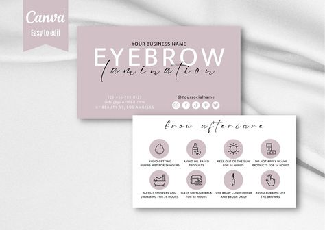 Brow Lamination Aftercare, Google Doc Templates, Esthetician Marketing, Brow Tint, After Care, Brow Tinting, Brow Lamination, Unique Business Cards, Logo Text