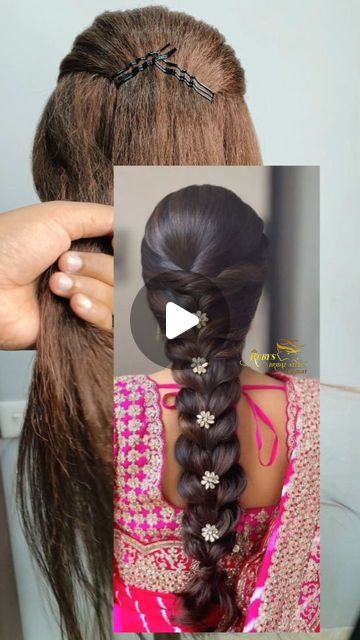 Long Hair Hairstyles For Party, Simple Self Hairstyles, Hairstyle For Round Face Shape Indian, Half Saree Hairstyles For Long Hair, Hairstyles For Long Hair Indian Wedding, Broket Blouse Design, Hair Do For Indian Wedding, Front Variation Hairstyle Indian, Fish Hairstyles