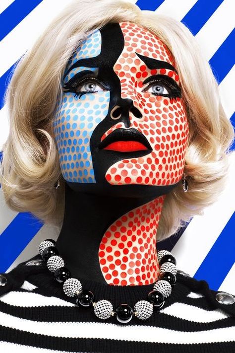 Pop Art Halloween Costume, Roy Lichtenstein Art, Pop Art Costume, Epic Halloween Costumes, Pop Art Face, Circus Makeup, Most Creative Halloween Costumes, Monster Makeup, Halloween Costumes 2022