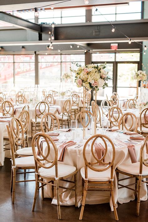 Romantic Spring Wedding Reception Setup with Light Wood Chairs Infinity Chairs Wedding Reception, Chic Romantic Wedding, Light Wood Chairs, Wedding Reception Setup, Wedding Reception Chairs, Chic Wedding Style, Wedding Reception Seating, Wedding Reception Design, Wood Chairs