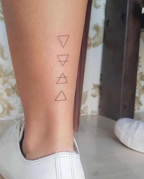 Small Symbols, Small Symbol Tattoos, Element Tattoo, Finger Tattoo For Women, Elements Tattoo, Shape Tattoo, Triangle Tattoos, Fire Tattoo, 4 Elements