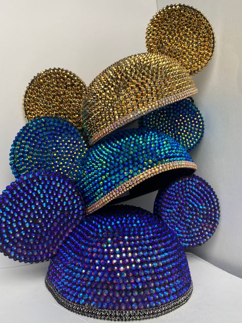 Gold Mickey Ears, Micky Ears, Diy Mickey Ears, Disney Hats, Disney Mouse, Festival Hat, Iridescent Crystal, Minnie Mouse Ears, Disney Ears