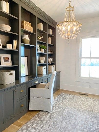 Reveling my office today! Took 7 months but we finally made it happen! #liketkit @liketoknow.it #LTKhome #LTKstyletip #LTKfamily #office #homeoffice #livingroom #reveal Farmhouse 4010, Painted Built Ins, Built In Bookcases, Transitional Home Office, Office Paint Colors, Painted Bookshelves, Wall Decals Living Room, Room Bookshelf, Office Built Ins