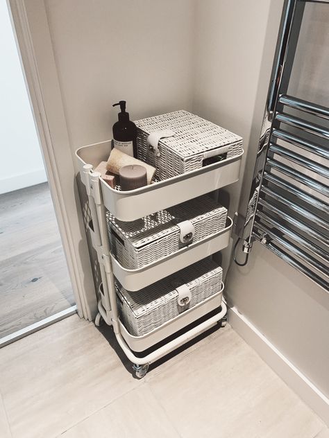 Bathroom Trolly Ideas, Bathroom Trolley Decor, Ikea Trolley Bathroom, Bathroom Trolley Ideas, Ikea Trolley Aesthetic, Trolley Organisation, Ikea Trolley Ideas, Bedroom Trolley, Organize Laundry Room