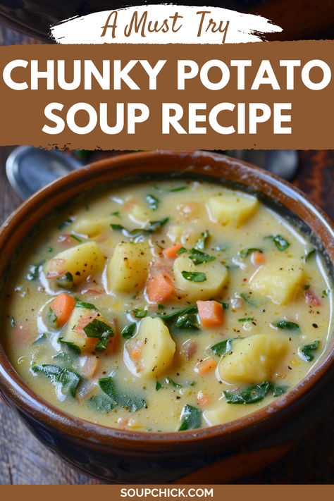 Chunky Potato Soup Recipe Broth Potato Soup, Vegetable Soup With Potatoes, Chunky Potato Soup Recipe, Potato Vegetable Soup, Vegetarian Potato Soup, Chunky Soups, Chunky Potato Soup, Healthy Potato Soup, Thick Soup