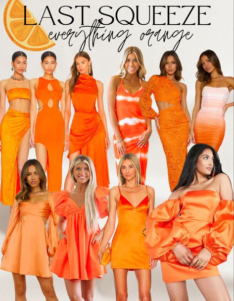 Orange Bachelorette Party Outfit, Bachelorette Theme Nights Dress Up, Orange Bachelorette Theme, Tequila Sunset Bachelorette Theme, Tequila Sunset Bachelorette, Bachelorette Color Theme Outfits, Orange Beach Bachelorette Party, Bachelorette Party Dress Up Themes, Tequila Sunrise Bachelorette Theme