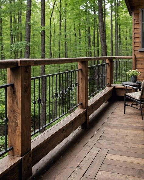 20 Awesome Deck Railing Ideas For Your Backyard Deck – ToolzView Decorative Deck Railing Ideas, Cabin Deck Ideas, Lake House Deck, Balcony Balustrade, Horizontal Deck Railing, Rustic Deck, Porch Railing Designs, Deck Railing Ideas, Lake Property