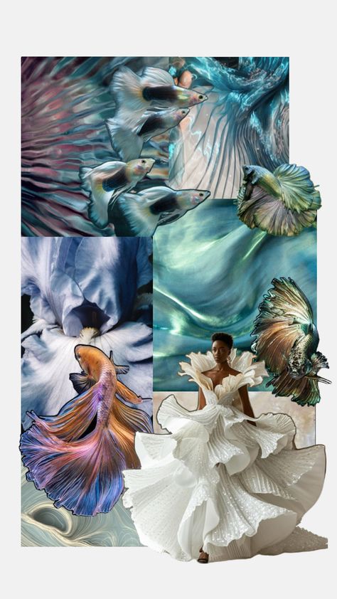 Fish Mood Board Fashion, Fish Fashion Design Inspiration, Subject Matter Fashion Design, Sea Life Fashion, Fish Inspired Fashion, Ocean Fashion Design, Sea Inspired Fashion, Mood Board Fashion Inspiration, Advanced Higher Art