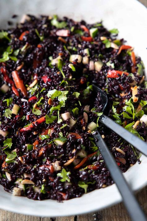 Toasted Sesame Dressing, Black Rice Recipe, Black Rice Salad, Hearty Salad Recipes, Being Vegan, Sesame Dressing, Animal Activist, Best Salad Recipes, Red Rice