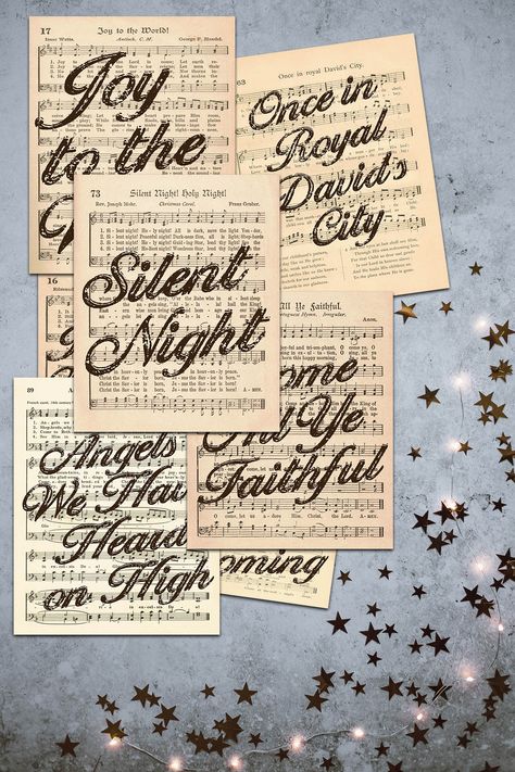 A collection of FREE printable vintage Christmas songs with script titles! Gorgeous holiday home decor that you can display within minutes. #freeprintables #Christmasprintables #Christmassongs Printable Christmas Hymns Free, Vintage Christmas Songs, Christmas Hymns Printable, Printable Hymns Free, Christmas Sheet Music Printable Free, Christmas Ephemera Free Printables, Christmas Hymns Lyrics, Free Christmas Decor, Christmas Songs List