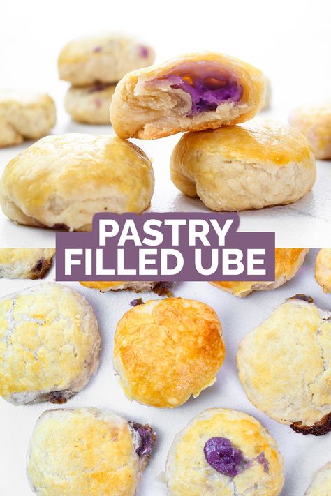 Ube Hopia Recipe, Ube Hopia, Ube Polvoron Recipe, Polvorones Recipe, Filipino Dessert Recipes, Ube Recipes, Puff Pastry Cream Puffs, Homemade Pastries, Filipino Desserts