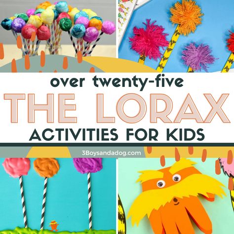 Use these 25+ The Lorax Activities for Kids as a way to get ready for Dr. Seuss Day! March 2nd is not only his birthday, but it’s Read Across America Day as well. Fun book crafts and activities are the perfect way to encourage kids to want to learn in a hands-on and fun way. … The Lorax Book, Lorax Activities, Lorax Craft, The Lorax Activities, Dr Seuss Activities, Seuss Crafts, Read Across America Day, Paper Bag Puppets, Dr Seuss Day