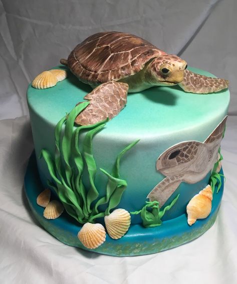 Turtle cake by dortikyodjanicky Turtle Shaped Cake, Turtle Cake Design, Turtle Cakes, Sea Turtle Cake, Turtle Birthday Cake, Mary Birthday, Turtle Birthday Parties, Sea Cake, Ocean Cakes