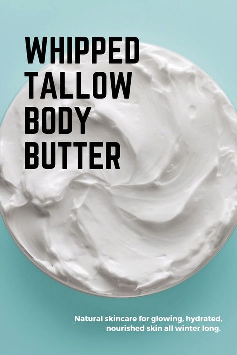 Want glowing skin that is hydrated, moisturized, replenished, and protected from the elements all winter long? Try making this completely natural DIY homemade whipped tallow body butter moisturizer. Can be used on your scalp to fight against flakiness and dryness too! Tallow Recipes, Tallow Body Butter, Tallow Recipe, Medium Olive Skin, Whipped Tallow, Skincare Diy, Homemade Body Butter, Diy Body Butter, Lotion Recipe