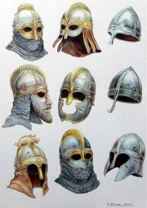 Viking helmets, no horns Medieval Kingdom, Illustration Reference, Viking Armor, Nightmares Art, Outfit Tips, Ancient Armor, Viking Helmet, Viking Culture, Character References