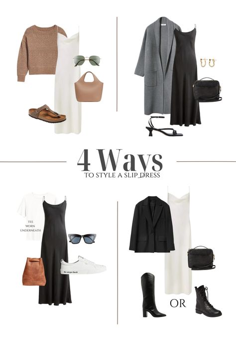 4 Ways to Style a Slip Dress - Lynzy & Co. Slip Dress Boots, Style A Slip Dress, Slip Dress Black, White Slip Dress, Black Slip Dress, Black Strappy Heels, Dress Boots, White Slip, Creative Outlet