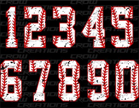 Softball Clipart, Baseball Font, Baseball Letters, Team Shirt Designs, Baseball Numbers, Number Font, Font Png, Number Fonts