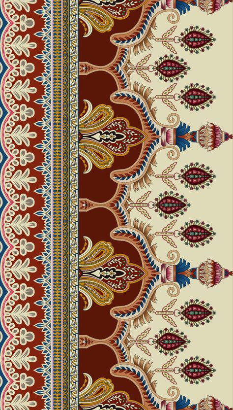 Asian Design Pattern, Daman Design, Digital Border, Ethnic Pattern Design, Beautiful Flower Drawings, Design Pattern Art, Fabric Print Design, Mughal Art, Paper Background Design