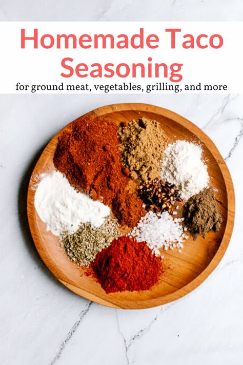 Delicious and easy homemade taco seasoning that can be made with spices you already have on hand. Easy to use and tastes amazing! #condiment #kidfriendly #makeahead #quickandeasy Paleo Taco Seasoning, Whole30 Taco Seasoning, Homemade Chili Seasoning Mix, Easy Low Sodium Recipes, Gluten Free Taco Seasoning, Low Carb Taco Seasoning, Keto Taco Seasoning, Diy Taco Seasoning, Homemade Chili Seasoning