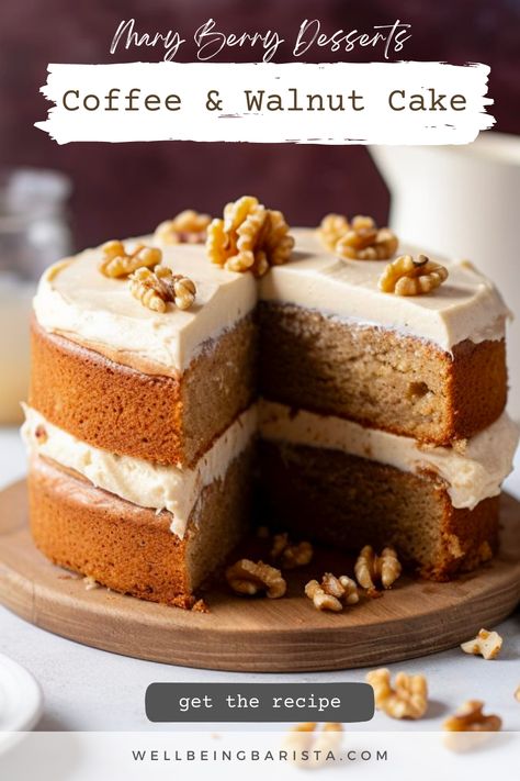 Walnut And Coffee Cake Recipe, Mary Berry Coffee And Walnut Cake, Coffee And Walnut Cake Recipe Mary Berry, Coffee And Walnut Cake Recipe, Coffee And Walnut Birthday Cake, Coffee And Walnut Cake Decoration, Marry Berry Recipes, Mary Berry Desserts, Walnut Loaf Cake