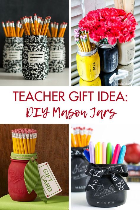 Mason Jar Teacher Gifts, Diy Mason Jars, Teachers Appreciation Week Gifts, Teacher Appreciation Gifts Diy, Teacher Craft, Diy Back To School, Gift Jar, Teachers Diy, Small Mason Jars