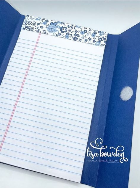 “Smile” Notebook with the Countryside Inn Designer Series Paper - Made to Create with Lisa Stampin Up Countryside Inn, Coffee Carrier, Neuro Divergent, Notepad Crafts, Countryside Corners, Pinterest Cards, Note Pad Holder, Notebook Diy, Swag Bags