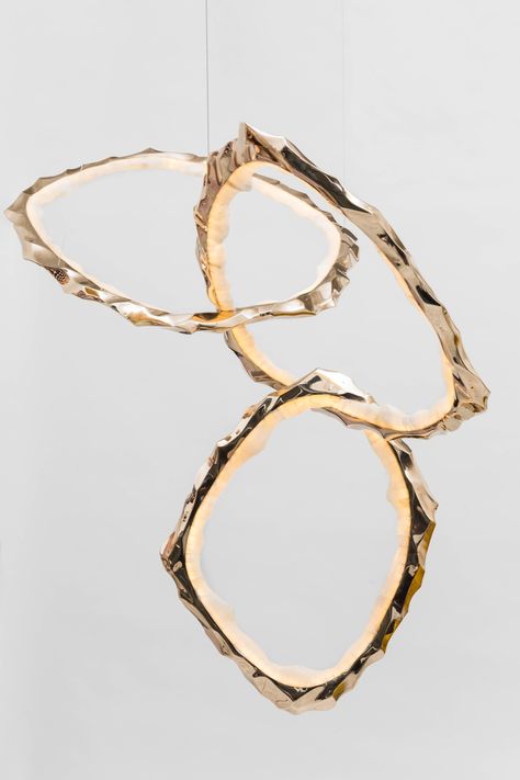 Markus Haase, Bronze and Onyx Circlet Chandelier, USA, 2018 - Todd Merrill Studio Sculptural Furniture, Bespoke Lighting, Design Techniques, Light Sculpture, L And Light, Stone Sculpture, Decorative Lighting, Hanging Pendant Lights, Unique Lighting