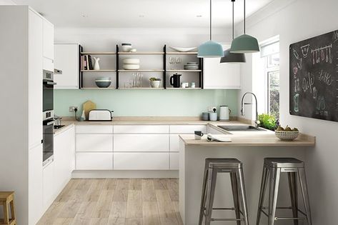 Soho Matt White Kitchen, Benchmarx Kitchen, Bistro Shelving, Cabinet Colours, Matt Kitchen, White Range, White Kitchens, Kitchen Range, Family Kitchen