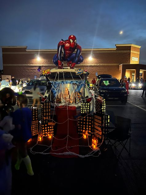 Spiderverse Trunk Or Treat, Trunk Or Treat Ideas Spiderman, Spidey And His Amazing Friends Trunk Or Treat, Spider Man Trunk Or Treat Ideas For Cars, Hulk Trunk Or Treat, Spiderman Trunk Or Treat Ideas For Cars, Pickup Truck Trunk Or Treat Ideas, Trunk Or Treat Spiderman, Spider Man Trunk Or Treat