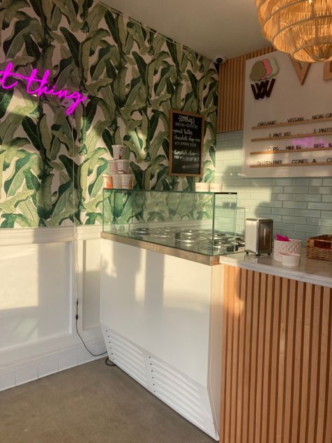 Gelato Shop Interior Design, Ice Cream Interior Design Shops, Interior Design Ice Cream Shop, Soft Serve Ice Cream Shop Design, Minimalist Ice Cream Shop, Cute Ice Cream Shop Interior, Ice Cream Mood Board, Ice Cream Interior Design, Mexican Ice Cream Shop