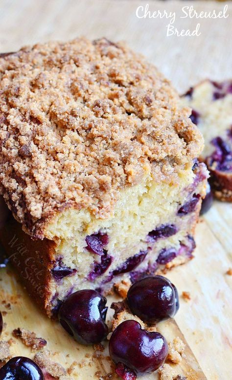 Cherry Streusel Bread 2 from willcookforsmiles.com Fresh Cherry Bread, Black Cherry Muffins, Cherry Brownie Bread, Recipes Using Fresh Cherries, Bing Cherry Recipes, Fresh Cherry Cake, Brownie Coconut, Cherry Quick Bread, Cherry Streusel