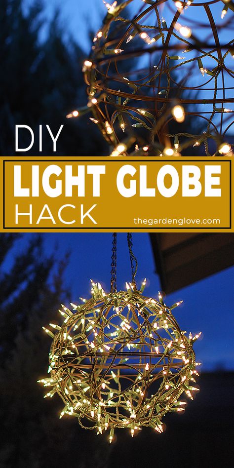 Diy Christmas Light Balls Outside, Christmas Orbs Light Globes, Lighted Spheres Outdoor Diy, Diy Hanging Christmas Light Balls, Diy Light Balls Outdoor, Diy Sphere Light, Diy Christmas Sphere Lights, Lighted Christmas Balls Diy, Christmas Shepard Hook Ideas