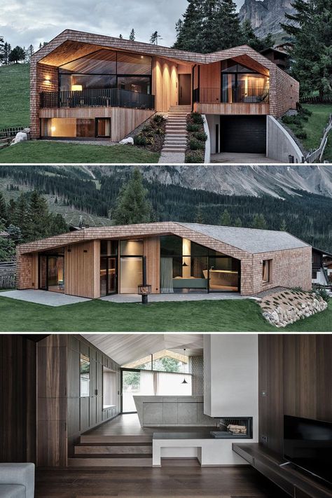 In contrast to the outside character, which has a certain roughness to it, communicating with the harsh atmospheric conditions of the changing seasons in a high alpine setting, the interior spaces are refined and sophisticated, bringing the used materials – wood, stone, and steel - to very elaborate workmanship. Distinguished spaces are created, that allows a retreat of rest and relaxation. #architonic #architecture #house #facadedesign #house #design #houseinterior #interiors #designinspiration Alpine House, Winter Retreat, Exhibition Building, Indoor Swimming Pools, Rest And Relaxation, Industrial Buildings, Wood Stone, Tiny House Plans, Facade Design