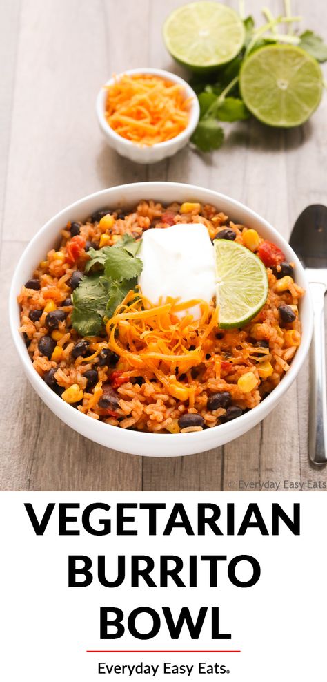 Burrito Bowl Vegetarian, Burrito Rice, Veggie Burrito Bowl, Vegetarian Burrito Bowl, Vegan Burrito Bowl, Rice Ideas, Vegetarian Burrito, Best Food Recipes, One Pot Vegetarian