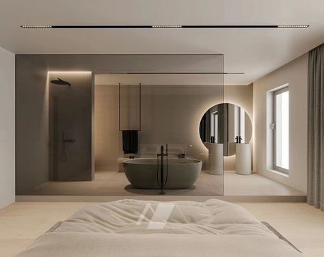 Luxury Bathroom Ideas Master Suite, Ensuite Layout, Ensuite Bathroom Designs, Aesthetic Interior Design, Bedroom Ensuite, Track Lights, Interior Design Per La Casa, Master Ensuite, Luxury Bedroom Design