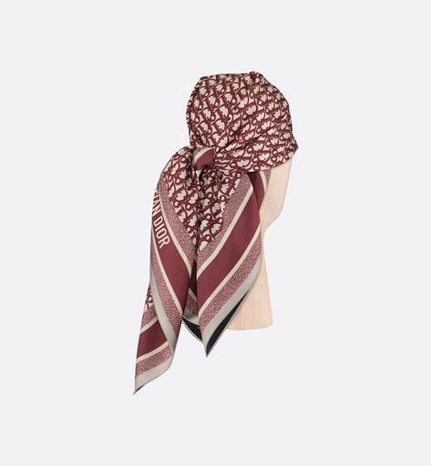 Dior Oblique Diortwin 90 Square Scarf Burgundy and Navy Blue Silk Twill | DIOR Dior Scarf Silk, Dior Scarf, Dior Oblique, Designer Scarves, Total Look, Silk Twill, Double Face, Shades Of Red, Square Scarf