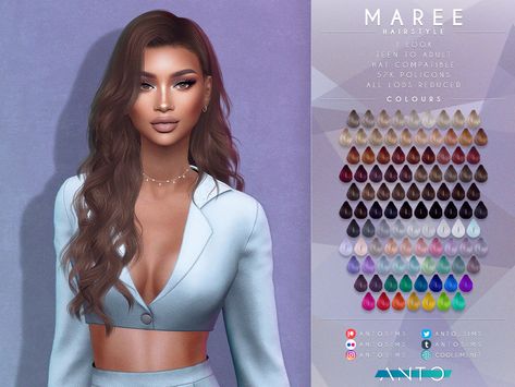 The Sims Resource - [Patreon] Maree - Hairstyle Hair The Sims 4, Sims 4 Tsr, Mod Hair, Wavy Hairstyle, Pelo Sims, Free Sims 4, The Sims 4 Packs, Tumblr Sims 4, Free Sims