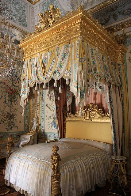 Canopy Bed inside Pavlovsk Palace.  I don't think I've ever seen such an ornate bed! Like something out of a fairytale! Pavlovsk Palace, Palace Interior, Four Poster Bed, Four Poster, Poster Bed, Dreamy Bedrooms, Canopy Bed, Rococo Style, Saint Petersburg