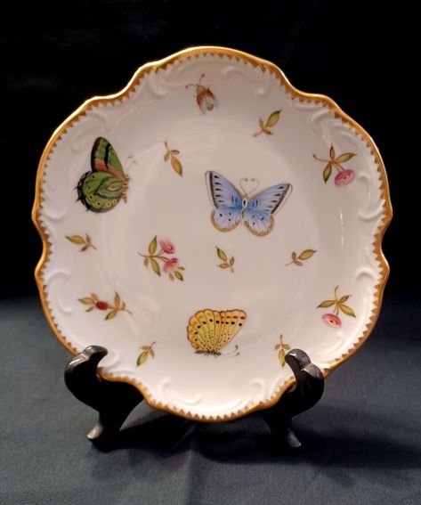 Anna Weatherley, Butterflies Flowers, Butter Plate, Bread Butter, Porcelain Plate, Feb 5, Budapest Hungary, Painted Porcelain, Porcelain Plates