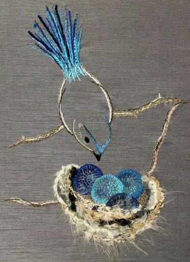 Embroidered Birds | creativeartworksblog Embroidered Birds, Textile Art Embroidery, Crewel Embroidery Kits, Embroidered Bird, Wool Embroidery, Bird Embroidery, Blue Birds, Silk Ribbon Embroidery, Crewel Embroidery