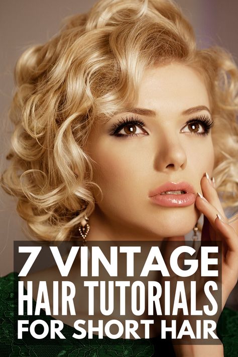 7 Vintage Hairstyles for Short Hair | If you’re looking for easy yet classy step-by-step retro hair tutorials for a wedding or vintage everyday looks you can recreate in minutes, we’ve curated ideas from the 20s and 50s (and all the decades in between) to inspire you. Perfect for pixie cuts and bob haircuts, learn how to get retro curls and victory rolls for your hair length, plus some of our favorite pinup hairstyles! #vintageshairstyles #vintagecurls #shorthairstyles Vintage Short Hair, Cabelo Pin Up, Retro Hairstyles Tutorial, Retro Curls, Vintage Hairstyles Tutorial, 1950s Hairstyles, Vintage Curls, 50s Hairstyles, Victory Rolls