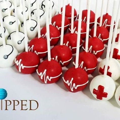 Medical Cake Pops Nurse Cake Pops, Medical Cake Pops, Nurse Cakes, Nurse Grad Party, Nurse Grad Parties, Nursing Grad Party, Nursing Party, Medical Party, Medical Cake