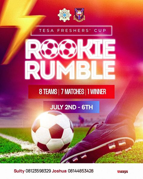 Design for Rookie Rumble (A Football Tournament) #football #soccer #sport #sportposter #graphicdesign #graphicdesignernigeria #globaldesigner #churchflyers Football Tournament Flyer, Soccer Design, Soccer Tournament, Football Tournament, Flyer Design Inspiration, 2024 Design, Sports Flyer, Simple Background Images, Football Design