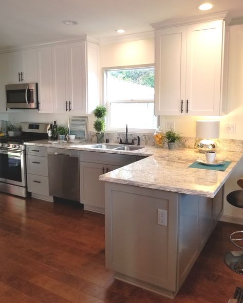 Kitchen/Diningroom - Midcentury - Kitchen - Los Angeles - by Home&Garden: Reimagined | Houzz Galley Kitchen Remodel Open Half Walls, Galley Kitchen With Bar, Galley Kitchen With Breakfast Bar, Kitchen Peninsula Attached To Wall, Galley Kitchen Peninsula, Single Wall Kitchen Layout, Window Above Sink, Galley Kitchen Remodel Ideas, Midcentury Kitchen