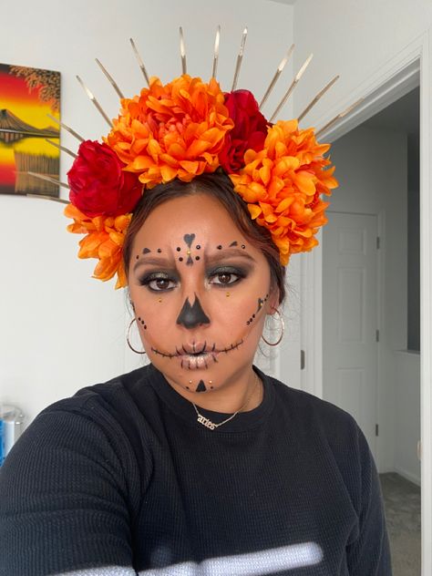 Day of the dead catrina look Day Of The Dead Face Painting Easy, Easy Katrina Makeup, Basic Day Of The Dead Makeup, Easy Diy Day Of The Dead Makeup, Simple Day Of The Dead Outfit, Day If The Dead Makeup Easy, Day Of The Dead Makeup Tutorial Easy, Easy Day Of The Dead Outfit, Day Of The Dead Kids Makeup