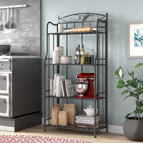 Bakers Rack Desk Home Office, Dinning Room Shelves, Compact Kitchens, Baker's Rack, Bakers Rack, Compact Kitchen, Under Cabinet Lighting, Ladder Bookcase, Home Chef