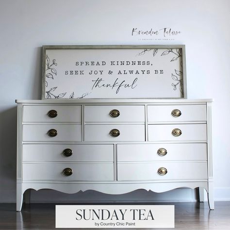 Who here loves a good, classic neutral? 🙋‍♂️🙋‍♀️🙋 This light greige color called "Sunday Tea" is absolute perfection on this pretty, curvy dresser. This look will never go out of style! Shop this paint color via the link in our bio. Project by @bttreasures . . . . . . . . . . #countrychicpaint #ccpjitterbug #furnitureflip #paintedfurniture #chalkpaint #furniturepaint #furnituredesign #diyfurniture #paintcolors #furnituremakeover #diyfurnitureflip Curvy Dresser, Bio Project, Sunday Tea, Glazing Furniture, Diy Furniture Flip, Country Chic Paint, Sample Board, Spread Kindness, Raw Wood